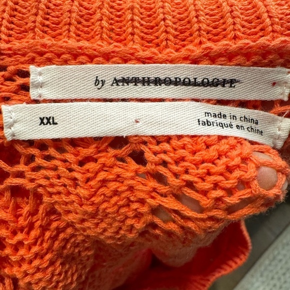 Anthropologie Flounce hem pointelle sweater orange XXL Crochet boho cottagecore - Picture 5 of 10